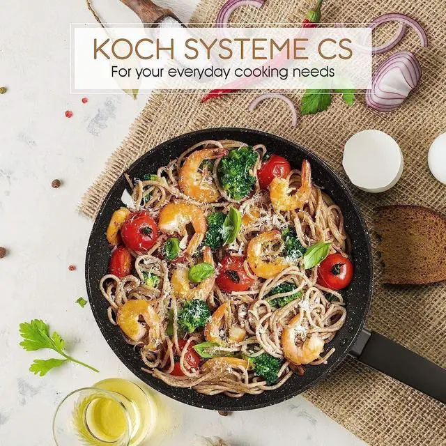 Alt view image 3 of 7 - KOCH SYSTEME CS CSK 11+12in Nonstick Frying Pan Sets With Glass Lids-Cookware Sets With Stone-Derived Ultra Nonstick Coating,100% PFOA&APEO Free,Induction Available Frying Skillets,Wok Pans,4PC,Black