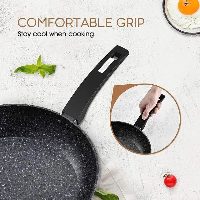 Alt view image 6 of 7 - KOCH SYSTEME CS CSK 11+12in Nonstick Frying Pan Sets With Glass Lids-Cookware Sets With Stone-Derived Ultra Nonstick Coating,100% PFOA&APEO Free,Induction Available Frying Skillets,Wok Pans,4PC,Black