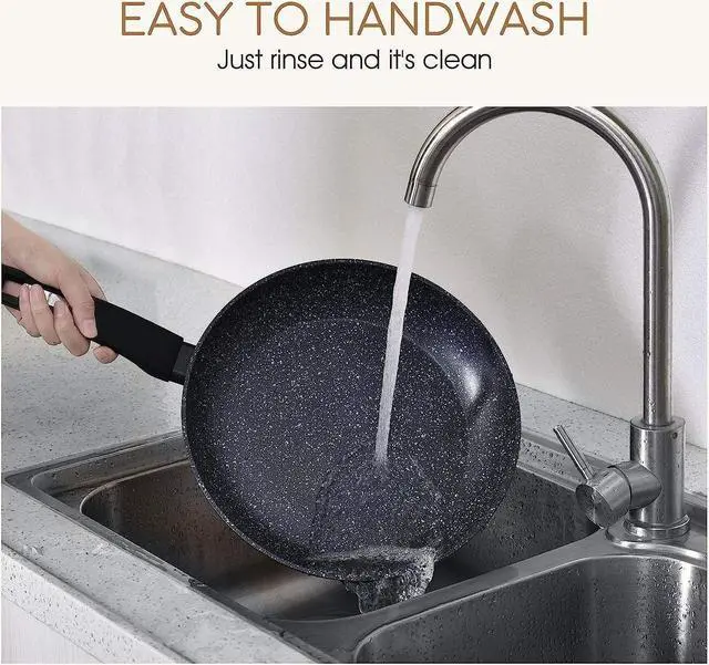 Alt view image 5 of 7 - KOCH SYSTEME CS CSK 11+12in Nonstick Frying Pan Sets With Glass Lids-Cookware Sets With Stone-Derived Ultra Nonstick Coating,100% PFOA&APEO Free,Induction Available Frying Skillets,Wok Pans,4PC,Black