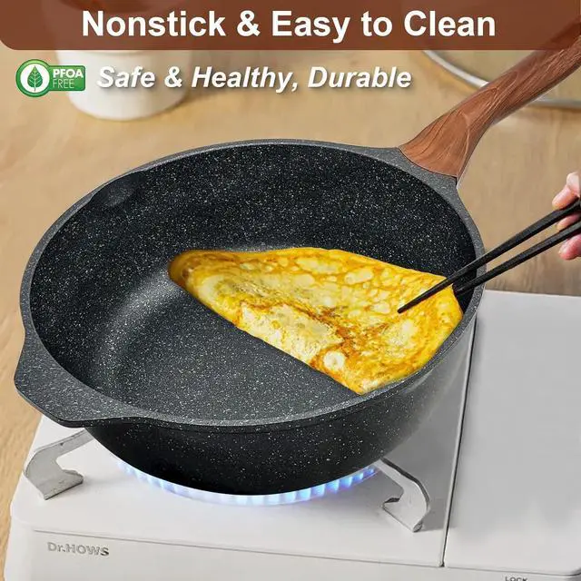 Alt view image 3 of 7 - Frying Pan with Lid Nonstick Skillet 11 Inch Wok Pan with Flat Bottom Woks & Stir-fry Pans for Electric, Induction and Gas Stoves