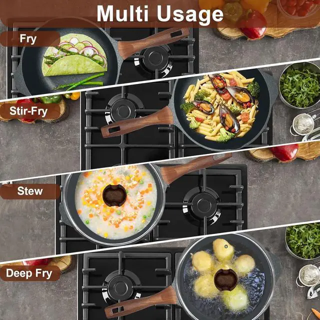 Alt view image 5 of 7 - Frying Pan with Lid Nonstick Skillet 11 Inch Wok Pan with Flat Bottom Woks & Stir-fry Pans for Electric, Induction and Gas Stoves