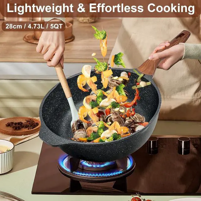 Alt view image 6 of 7 - Frying Pan with Lid Nonstick Skillet 11 Inch Wok Pan with Flat Bottom Woks & Stir-fry Pans for Electric, Induction and Gas Stoves