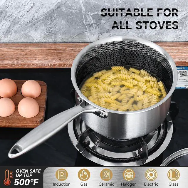 Alt view image 3 of 6 - LOLYKITCH Hybrid Tri-Ply Stainless Steel Non-Stick Saucepan Set of 2,1.5QT & 2.5QT Sauce Pots,Induction Pots and Pans Set,Heavy Duty and Oven Safe.
