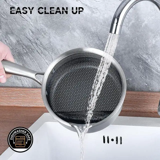 Alt view image 4 of 6 - LOLYKITCH Hybrid Tri-Ply Stainless Steel Non-Stick Saucepan Set of 2,1.5QT & 2.5QT Sauce Pots,Induction Pots and Pans Set,Heavy Duty and Oven Safe.