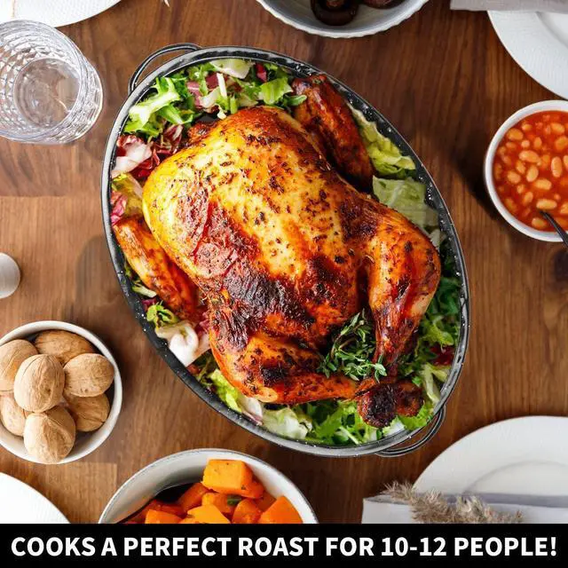 Alt view image 3 of 7 - 16Inch Roasting Pan, Enamel on Steel, Black Covered Oval Roaster Pan with Lid, Medium Cookware for Turkey, Small Chicken, Roast Baking Pan.