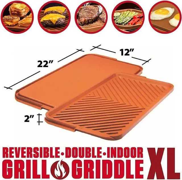 Alt view image 3 of 3 - Gotham Steel XL Nonstick 2 in 1 Griddle Pan & Grill Pan for Stovetop & Outdoor Use, Reversible Copper Griddle for Gas Grill + Stove Top Grill Pan with Ultra Nonstick Non-Toxic Oven Safe