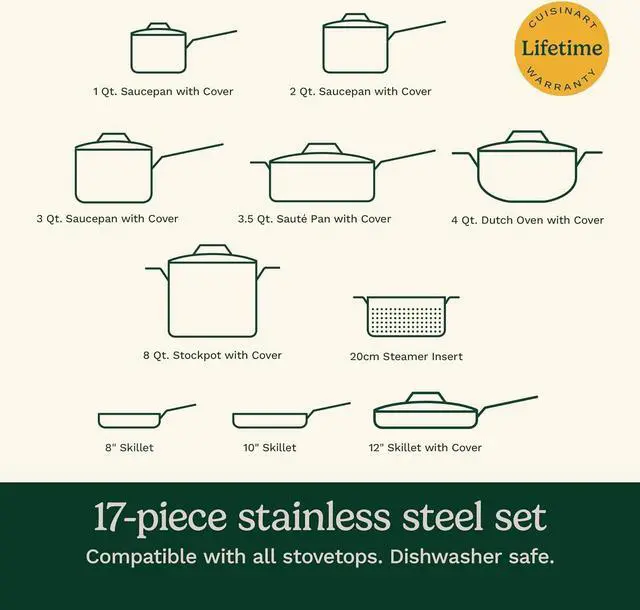 Alt view image 7 of 7 - Cuisinart 17-Piece Cookware Set, Chef's Classic Steel Collection 77-17N