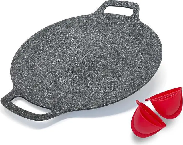 Main image of Korean style BBQ Grill Pan for Stove Top, Camping Stove and IH Stove, 13"- Round Griddle with Double Bottom, Non-stick Coating frying Pan