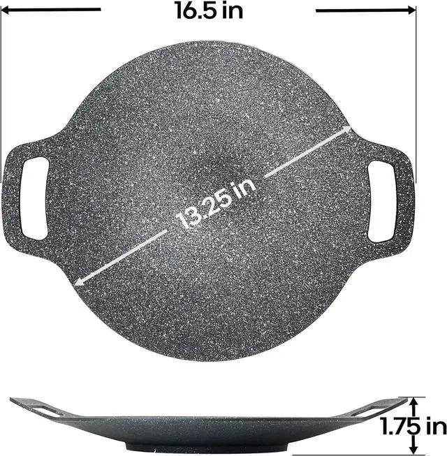 Alt view image 3 of 7 - Korean style BBQ Grill Pan for Stove Top, Camping Stove and IH Stove, 13"- Round Griddle with Double Bottom, Non-stick Coating frying Pan