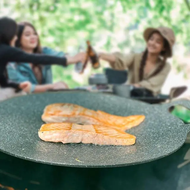 Alt view image 7 of 7 - Korean style BBQ Grill Pan for Stove Top, Camping Stove and IH Stove, 13"- Round Griddle with Double Bottom, Non-stick Coating frying Pan