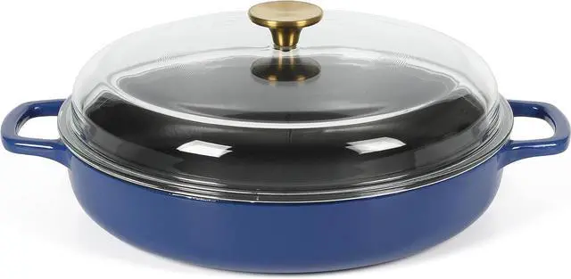 Main image of Sur La Table Kitchen Essentials 3.75 Quart Enamel Cast Iron All In One Multi-Purpose Non-Toxic Nonstick Braiser Pan W/Borosilicate Glass Lid - Blue