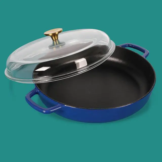 Alt view image 2 of 5 - Sur La Table Kitchen Essentials 3.75 Quart Enamel Cast Iron All In One Multi-Purpose Non-Toxic Nonstick Braiser Pan W/Borosilicate Glass Lid - Blue