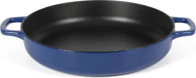 Alt view image 5 of 5 - Sur La Table Kitchen Essentials 3.75 Quart Enamel Cast Iron All In One Multi-Purpose Non-Toxic Nonstick Braiser Pan W/Borosilicate Glass Lid - Blue