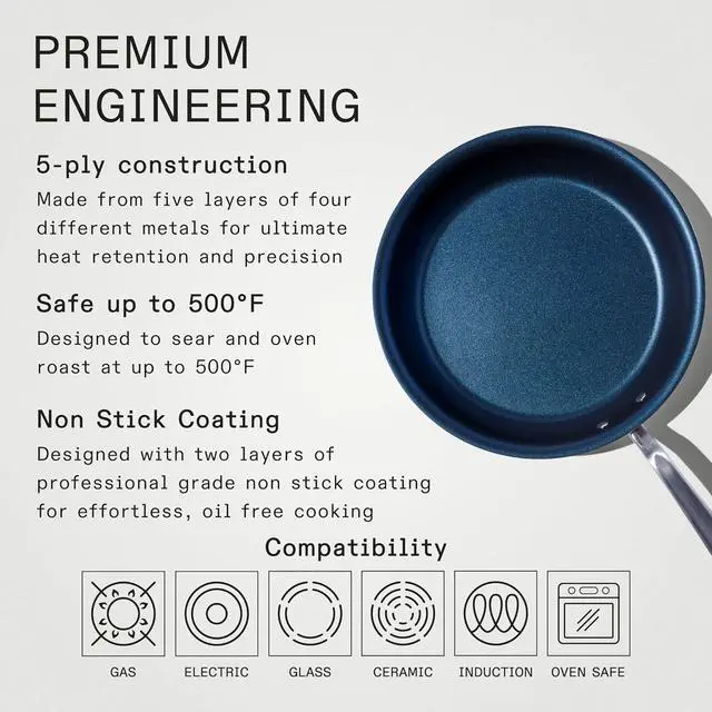 Alt view image 3 of 6 - Made In Cookware - 12" Non Stick Frying Pan (Harbour Blue) - 5 Ply Stainless Clad Nonstick - Professional Cookware - Crafted in USA - Induction Compatible