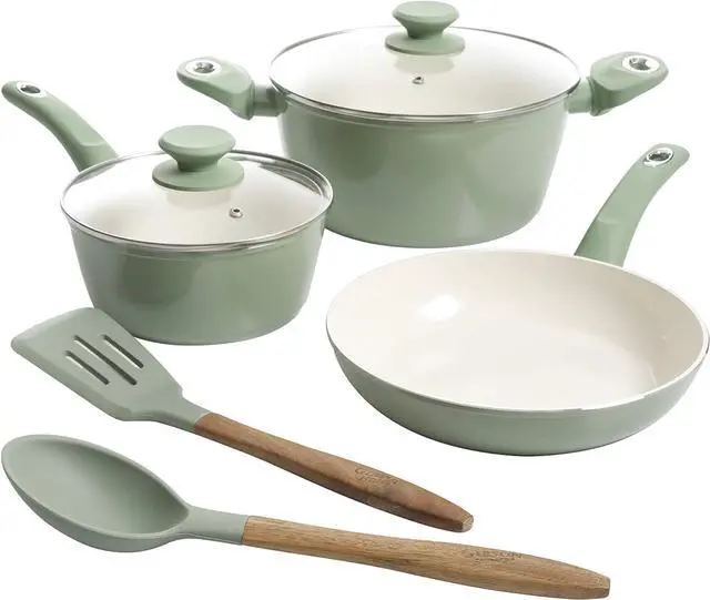 Main image of Gibson Home Plaza Café Forged Aluminum Healthy PFA-Free Ceramic Pots and Pans Cookware Set, 7-Piece Set, Mint Green