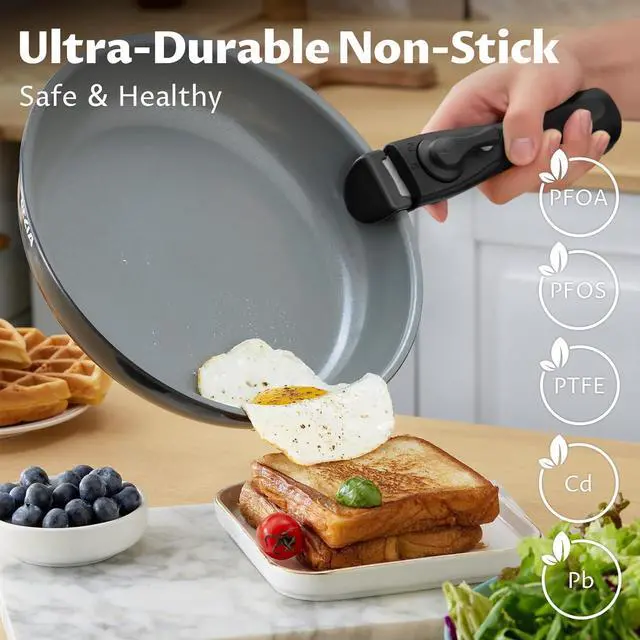 Alt view image 3 of 7 - BEZIA Induction Cookware with Healthy Ceramic Coating, Camping Pots and Pans Set Nonstick 10pcs with Detachable Handles, Induction RV Kitchen Set with Removable Handles, Oven Safe