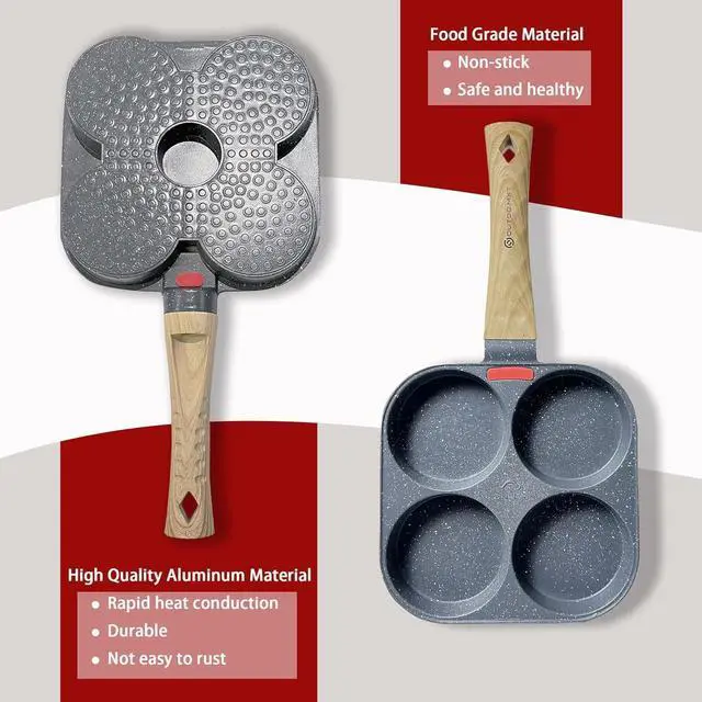 Alt view image 4 of 6 - Egg Pan Omelette Pan 4-Cup Nonstick Breakfast Pancake Pan, Fried Egg Cooker Suitable for Breakfast Swedish Pancake, HamBurger, Kitchen Cooking Tool for Gas Stove, Induction Cookware