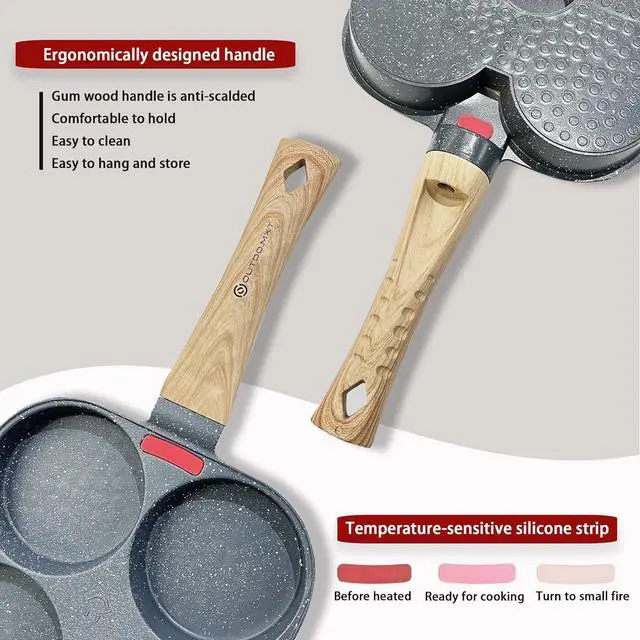Alt view image 3 of 6 - Egg Pan Omelette Pan 4-Cup Nonstick Breakfast Pancake Pan, Fried Egg Cooker Suitable for Breakfast Swedish Pancake, HamBurger, Kitchen Cooking Tool for Gas Stove, Induction Cookware