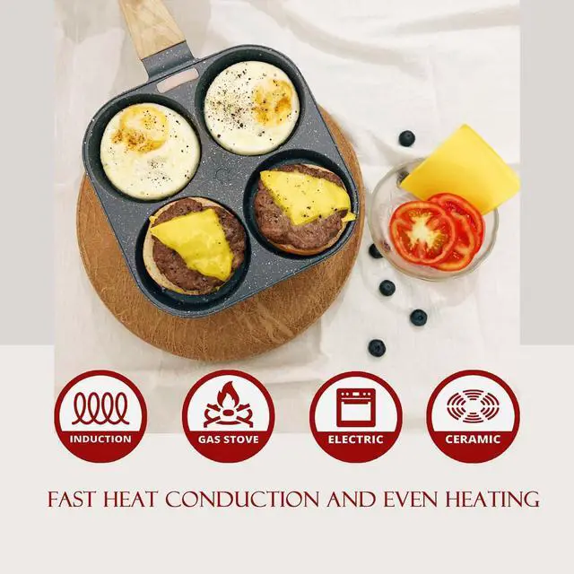 Alt view image 6 of 6 - Egg Pan Omelette Pan 4-Cup Nonstick Breakfast Pancake Pan, Fried Egg Cooker Suitable for Breakfast Swedish Pancake, HamBurger, Kitchen Cooking Tool for Gas Stove, Induction Cookware
