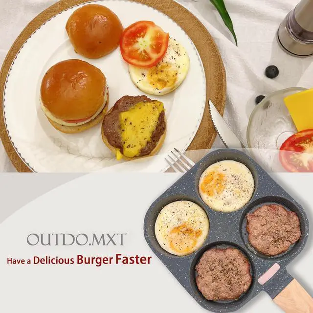 Alt view image 5 of 6 - Egg Pan Omelette Pan 4-Cup Nonstick Breakfast Pancake Pan, Fried Egg Cooker Suitable for Breakfast Swedish Pancake, HamBurger, Kitchen Cooking Tool for Gas Stove, Induction Cookware