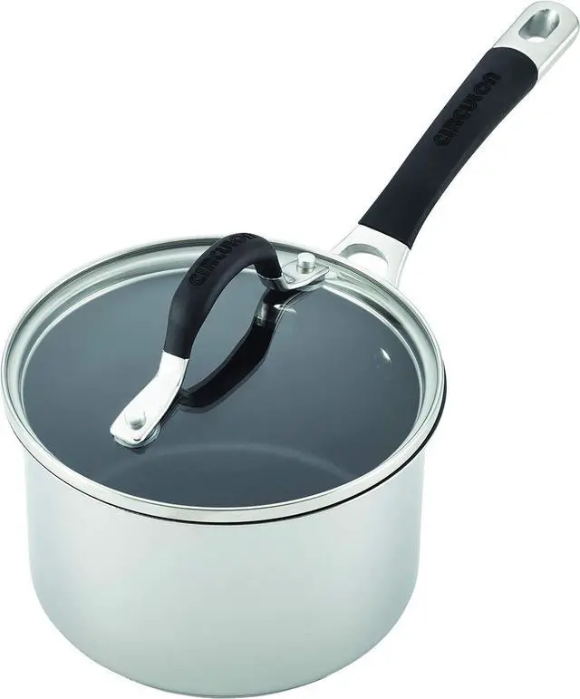Alt view image 2 of 7 - Circulon Momentum Stainless Steel Sauce Pan/Saucepan with Lid, 2 Quart, Silver