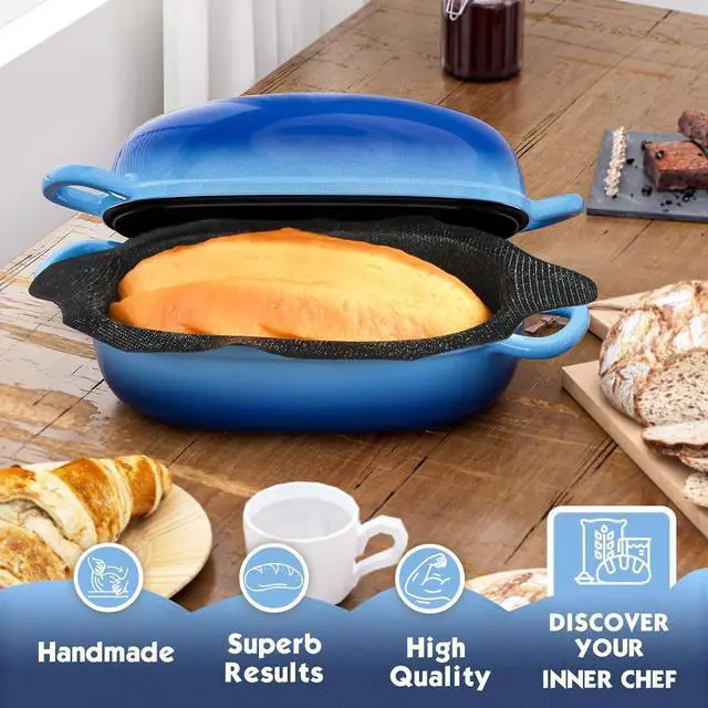 Alt view image 2 of 7 - Dutch Oven for Bread Baking - 2.5QT Bread Pans for Homemade Bread with Perforated Non-Stick Silicone Liner Cast Iron Bread Pan Dutch Oven Loaf Pan with Lid and Loop Handles for Homemade Breadmaking