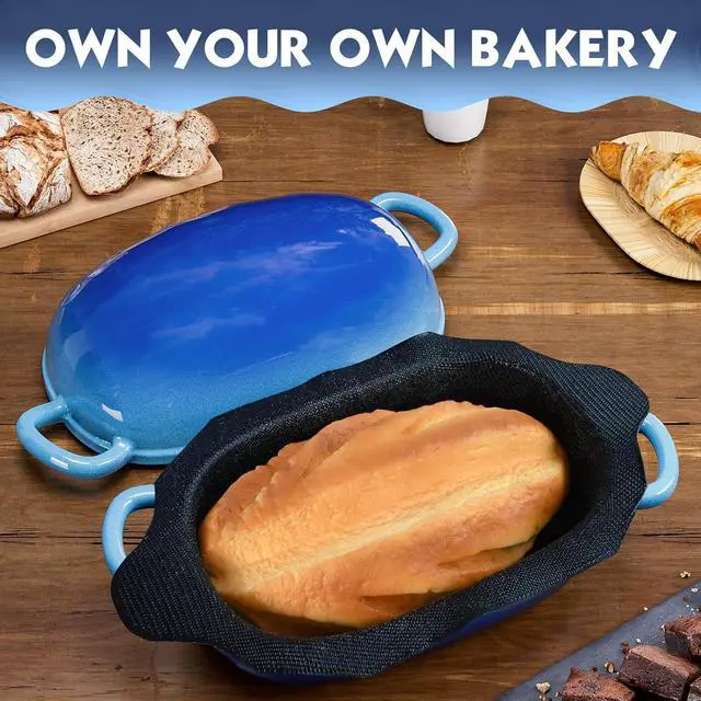 Alt view image 7 of 7 - Dutch Oven for Bread Baking - 2.5QT Bread Pans for Homemade Bread with Perforated Non-Stick Silicone Liner Cast Iron Bread Pan Dutch Oven Loaf Pan with Lid and Loop Handles for Homemade Breadmaking