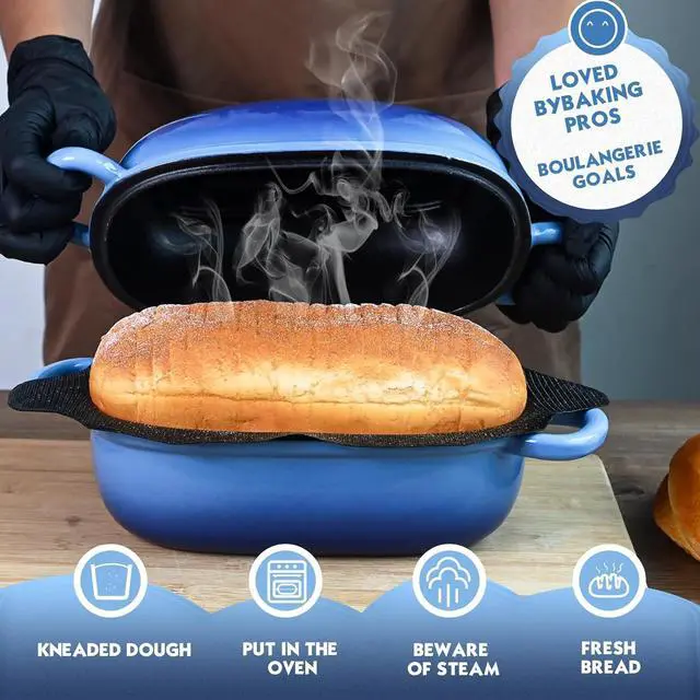 Alt view image 6 of 7 - Dutch Oven for Bread Baking - 2.5QT Bread Pans for Homemade Bread with Perforated Non-Stick Silicone Liner Cast Iron Bread Pan Dutch Oven Loaf Pan with Lid and Loop Handles for Homemade Breadmaking