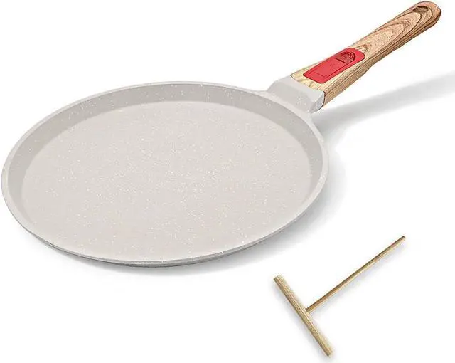 Main image of Non Stick Crepe Pan with Detachable Handle, 10 Inch Cast Aluminium Dosa Tawa Tortilla Pan, Pancake Pan Induction Compatible - White