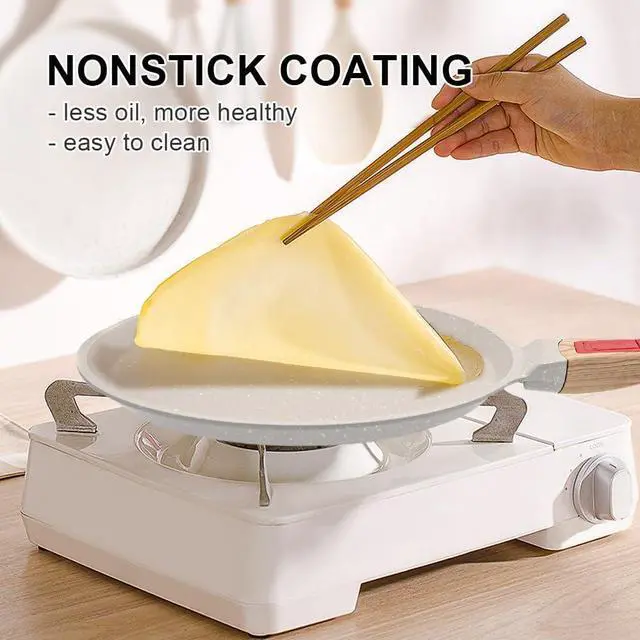 Alt view image 2 of 6 - Non Stick Crepe Pan with Detachable Handle, 10 Inch Cast Aluminium Dosa Tawa Tortilla Pan, Pancake Pan Induction Compatible - White