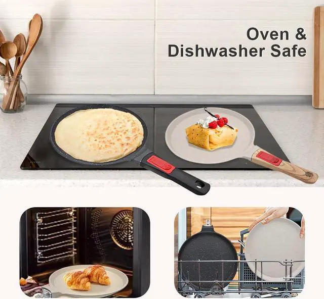 Alt view image 5 of 6 - Non Stick Crepe Pan with Detachable Handle, 10 Inch Cast Aluminium Dosa Tawa Tortilla Pan, Pancake Pan Induction Compatible - White