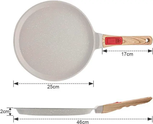 Alt view image 6 of 6 - Non Stick Crepe Pan with Detachable Handle, 10 Inch Cast Aluminium Dosa Tawa Tortilla Pan, Pancake Pan Induction Compatible - White