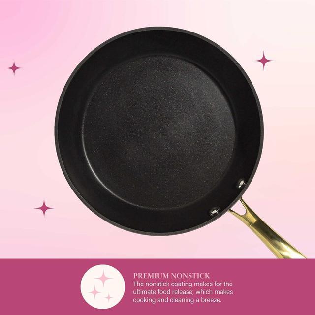 Alt view image 5 of 7 - Paris Hilton Iconic Nonstick Pots and Pans Set, Multi-layer Nonstick Coating, Matching Lids With Gold Handles, Made without PFOA, Dishwasher Safe Cookware Set, 10-Piece, Black