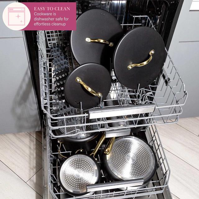 Alt view image 7 of 7 - Paris Hilton Iconic Nonstick Pots and Pans Set, Multi-layer Nonstick Coating, Matching Lids With Gold Handles, Made without PFOA, Dishwasher Safe Cookware Set, 10-Piece, Black