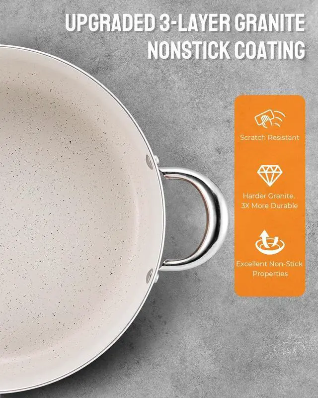 Alt view image 2 of 6 - BEZIA 8 Quart Cooking Pot with Lid, Nonstick Stock Pot/Stockpot with Lid, Induction Pot for Cooking, Kitchen Pots, Stew Pots, Soup Pots for All Stovetops, Oven Safe