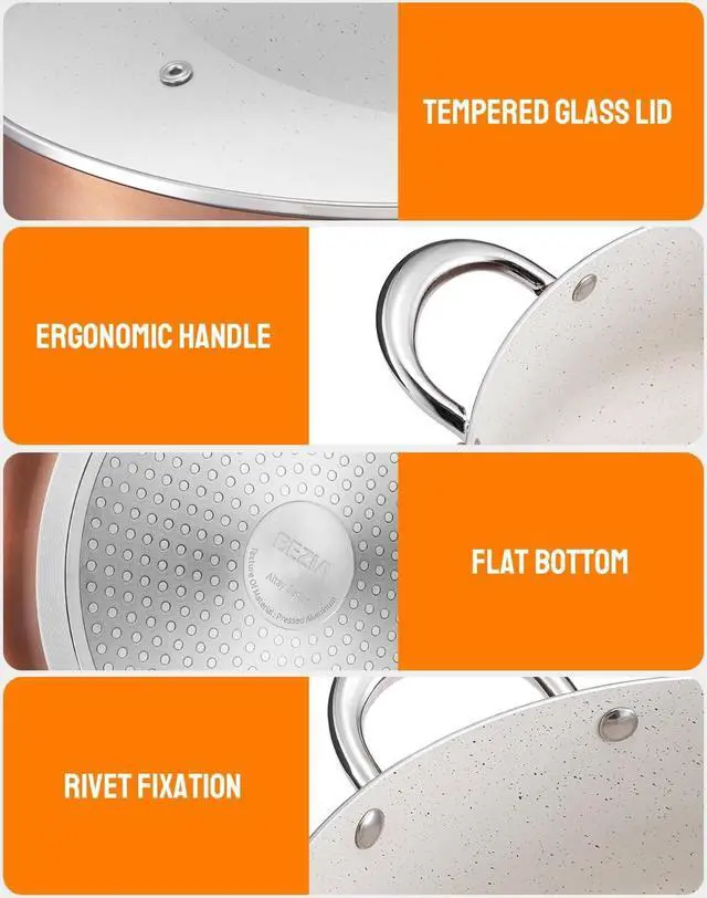 Alt view image 3 of 6 - BEZIA 8 Quart Cooking Pot with Lid, Nonstick Stock Pot/Stockpot with Lid, Induction Pot for Cooking, Kitchen Pots, Stew Pots, Soup Pots for All Stovetops, Oven Safe