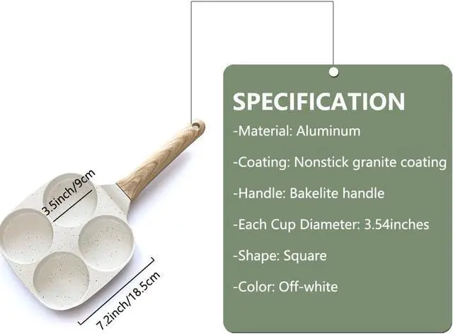 Alt view image 5 of 5 - Four Egg Frying Pan, Egg Pan Non Stick Omelette Pan, Suitable for Gas Stove Induction Cookware, Food Grade Granite Mini Egg Cooker Pan for Breakfast