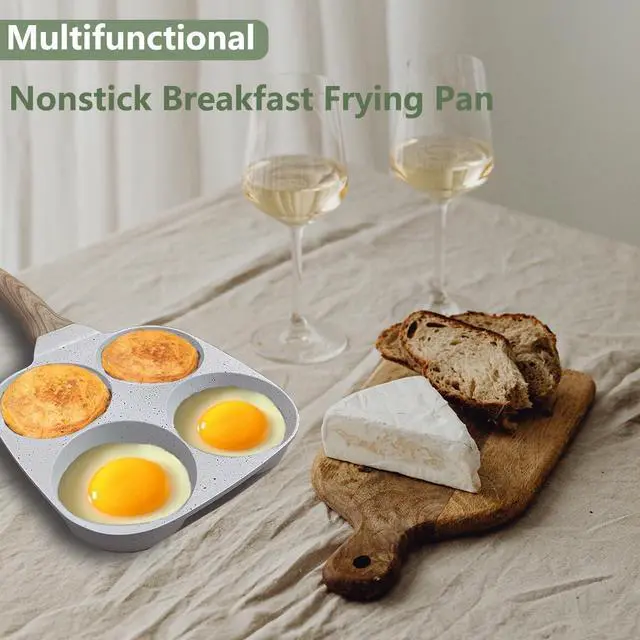 Alt view image 4 of 5 - Four Egg Frying Pan, Egg Pan Non Stick Omelette Pan, Suitable for Gas Stove Induction Cookware, Food Grade Granite Mini Egg Cooker Pan for Breakfast