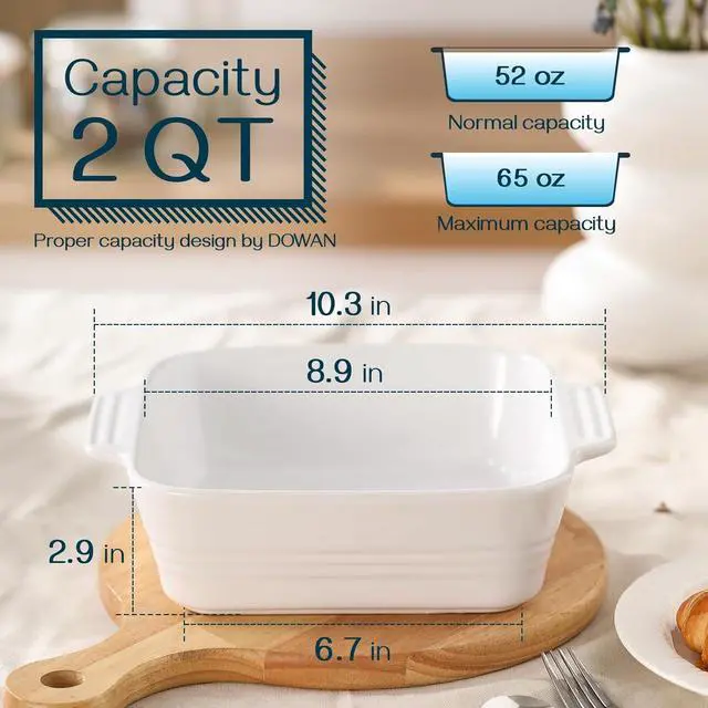 Alt view image 2 of 7 - DOWAN 8x8 Baking dish, Square Baking Pan, Ceramic Casserole Dishes for Oven, Cake Pan with Handle, for Brownie, Lasagna, Casserole, 2 Quart, Home Gift, White