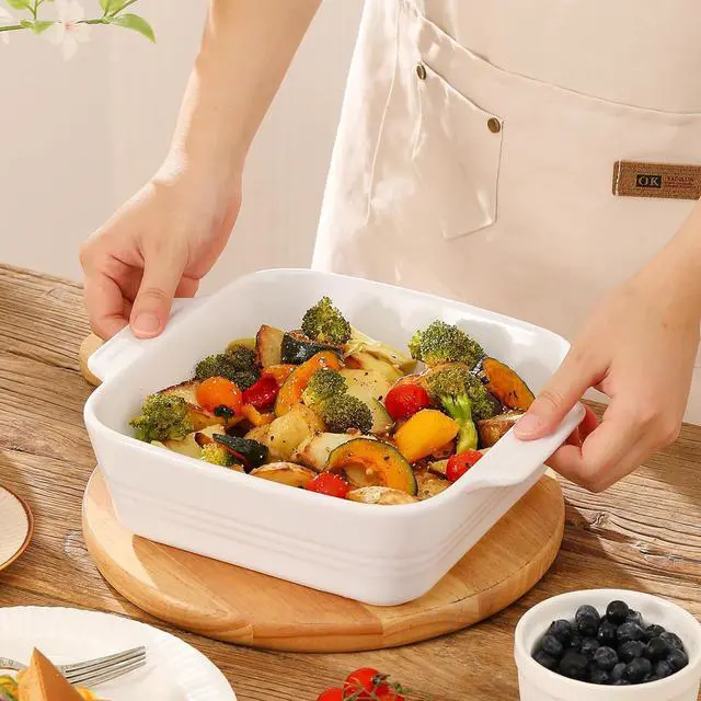Alt view image 4 of 7 - DOWAN 8x8 Baking dish, Square Baking Pan, Ceramic Casserole Dishes for Oven, Cake Pan with Handle, for Brownie, Lasagna, Casserole, 2 Quart, Home Gift, White