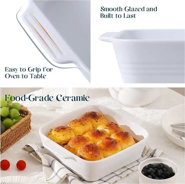 Alt view image 5 of 7 - DOWAN 8x8 Baking dish, Square Baking Pan, Ceramic Casserole Dishes for Oven, Cake Pan with Handle, for Brownie, Lasagna, Casserole, 2 Quart, Home Gift, White