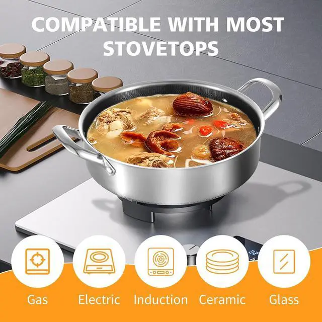 Alt view image 3 of 7 - Stainless Steel Saute Pan 12 inch Deep Frying Pan,6 Quarts Nonstick Skillet Large Sauté Pan with Lid,PFOA Free Cookware,Induction Compatible Chef Cooking Pan,Dishwasher & Oven Safe