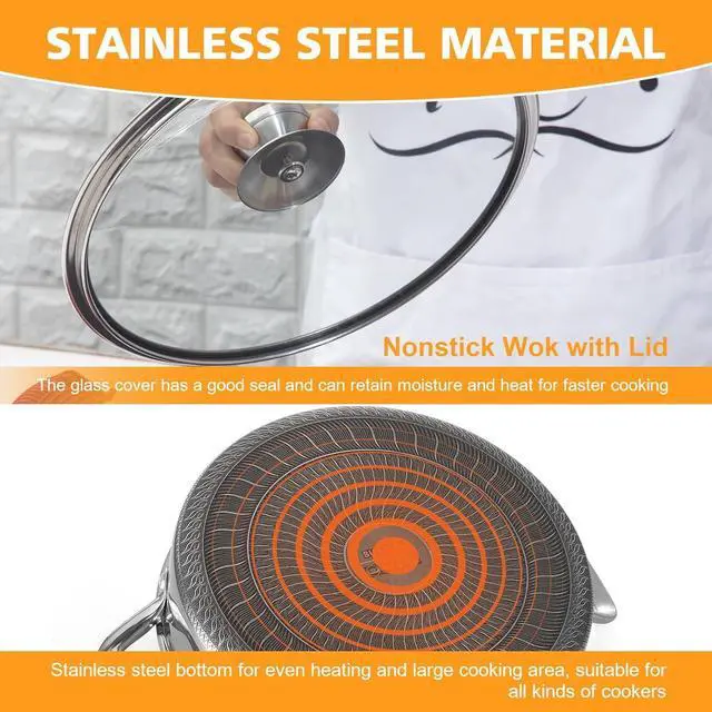 Alt view image 6 of 7 - Stainless Steel Saute Pan 12 inch Deep Frying Pan,6 Quarts Nonstick Skillet Large Sauté Pan with Lid,PFOA Free Cookware,Induction Compatible Chef Cooking Pan,Dishwasher & Oven Safe