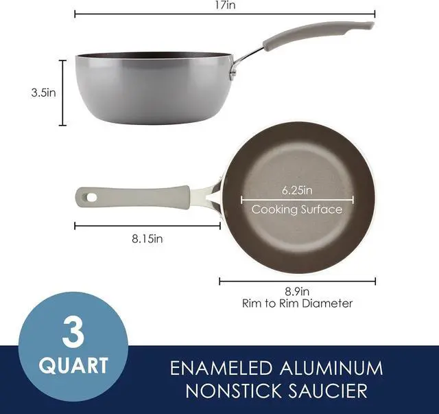 Alt view image 5 of 7 - Rachael Ray Cook + Create Nonstick Saucier Pan/Saucepan, 3 Quart, Gray