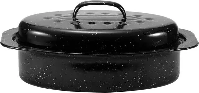 Main image of JY COOKMENT Granite Roaster Pan, Small 13 Enameled Roasting Pan with Domed Lid. Oval Turkey Roaster Pot, Broiler Pan Great for Small Chicken, Lamb. Dishwasher Safe Cookware Fit for 7Lb Bird