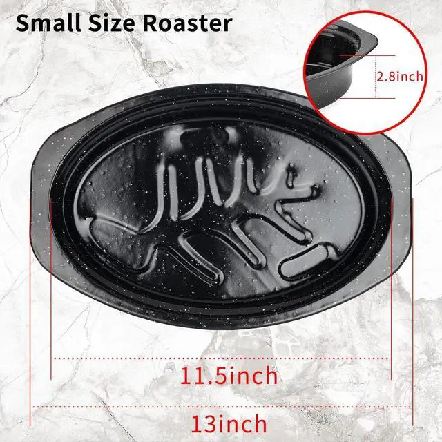 Alt view image 5 of 7 - JY COOKMENT Granite Roaster Pan, Small 13 Enameled Roasting Pan with Domed Lid. Oval Turkey Roaster Pot, Broiler Pan Great for Small Chicken, Lamb. Dishwasher Safe Cookware Fit for 7Lb Bird