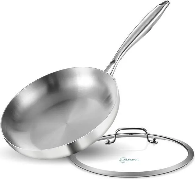 Main image of LOLYKITCH 12 Inch Tri-ply 18/8 Stainless Steel Chef's Pan,Frying Pan with Lid,Skillet,Induction Cooking Pan,Pot and Pan Set,Dishwasher and Oven Safe,Detachable Handle.