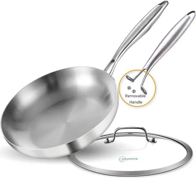 Alt view image 6 of 6 - LOLYKITCH 12 Inch Tri-ply 18/8 Stainless Steel Chef's Pan,Frying Pan with Lid,Skillet,Induction Cooking Pan,Pot and Pan Set,Dishwasher and Oven Safe,Detachable Handle.