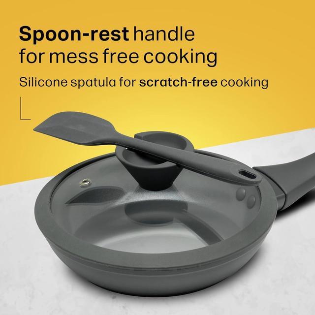 Alt view image 2 of 5 - NATIVO Ceramic Nonstick Frypan Skillet, 7 inch Nontoxic Fry Pan with Ergonomic Handle, Spoon Rest Knob, Perfect Seal Lid, Egg frying pan, Omelet Pan with Silicone Spatula (GRAY)