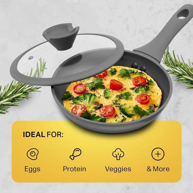 Alt view image 4 of 5 - NATIVO Ceramic Nonstick Frypan Skillet, 7 inch Nontoxic Fry Pan with Ergonomic Handle, Spoon Rest Knob, Perfect Seal Lid, Egg frying pan, Omelet Pan with Silicone Spatula (GRAY)